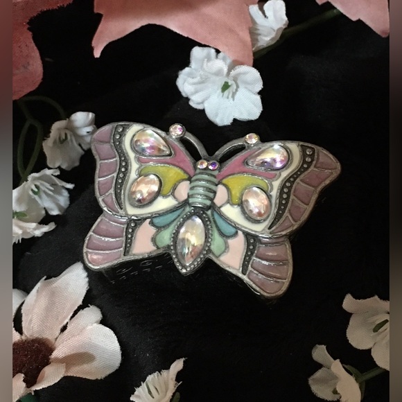 Unique Pewter And Enamel Butterfly Trinket Box With Gem Detail - Picture 1 of 5